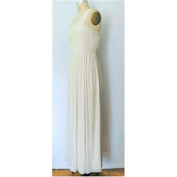 H&M CREAM ONE SHOULDER PLEATED LONG MAXI DRESS L - Picture 4 of 12